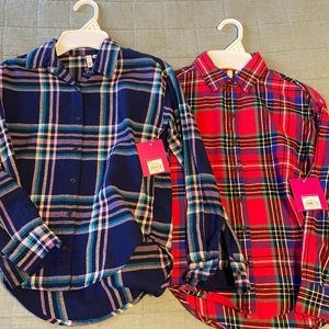 Pair of girls NWT SO flannel plaid tunics, 7
